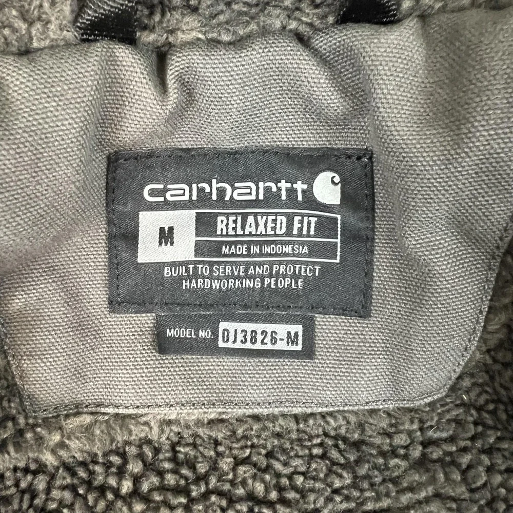 Carhartt Jacket Mens Medium Gray Hooded Sherpa Lined Full Zip Relaxed OJ3826-M - Picture 7 of 13
